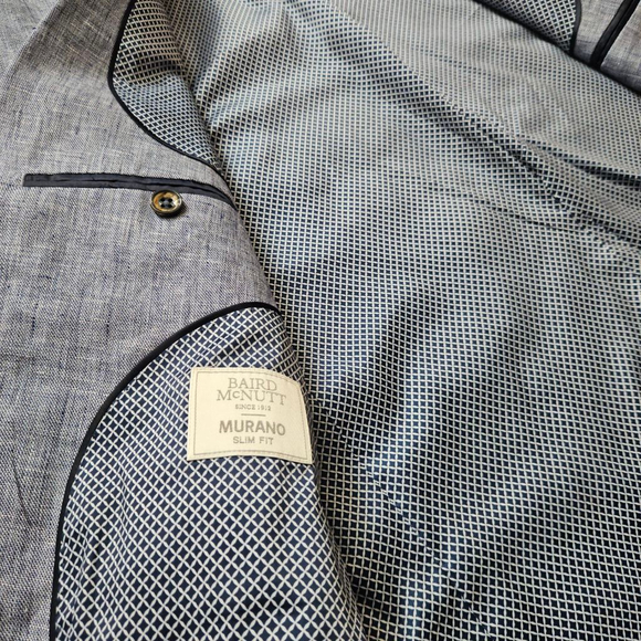 Baird & Mcnutt Murano Blue Linen Blazer Jacket Sports Coat Mens Large Slim Fit - Picture 6 of 8